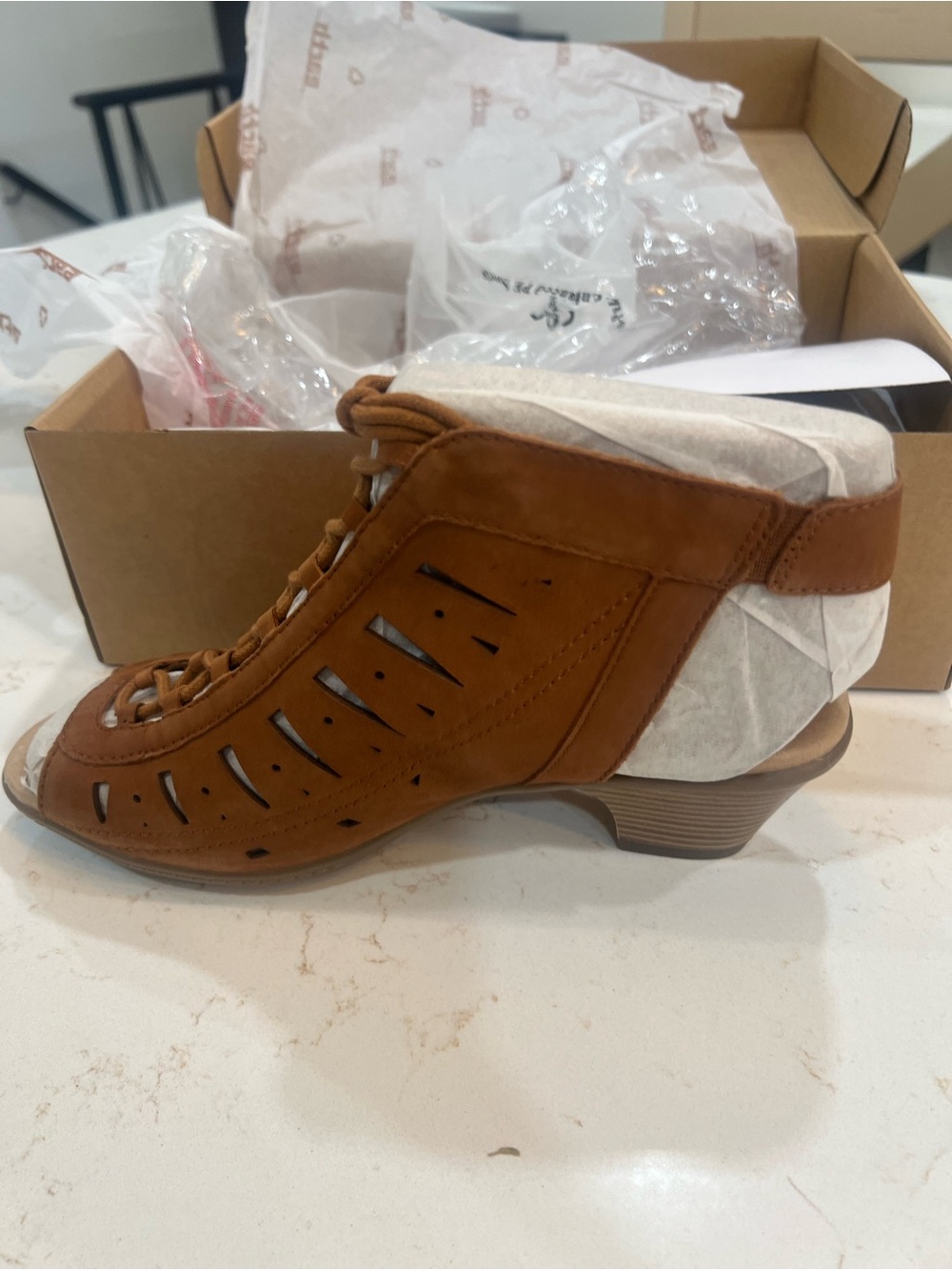 Earth Tan Cutout Lace-Up Peep-Toe Ankle Clog - Picture 2 of 4